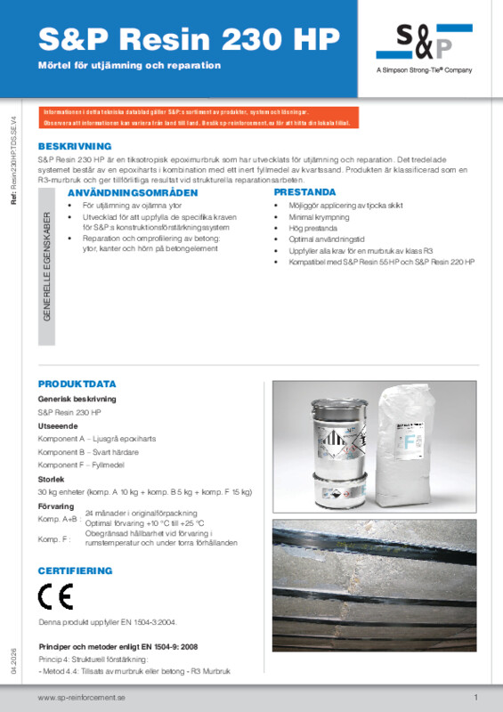 S&P Resin 230 Tekniskt datablad (TDS)
