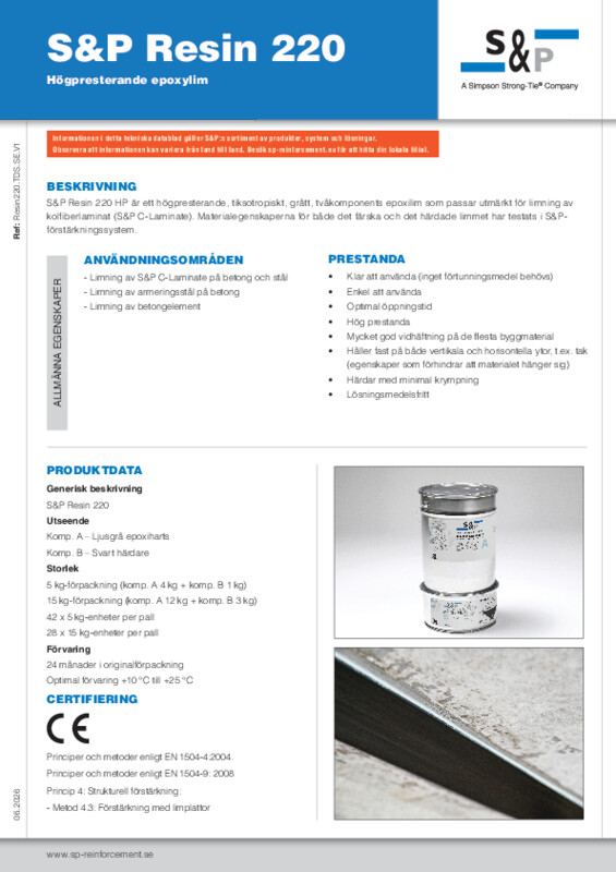 S&P Resin 220 Tekniskt datablad (TDS)